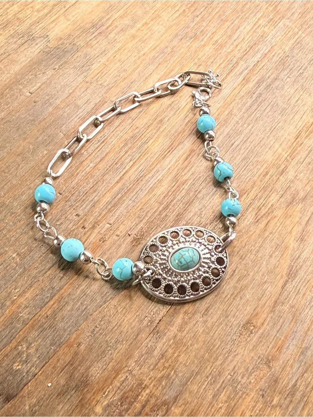 Conch Silver dainty turquoise summer beaded bracelet